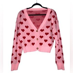 Boohoo Pink Cardigan with Red Heart Print